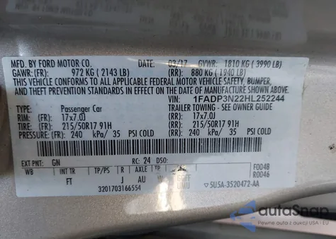 2017 Ford Focus Titanium z USA, uszkodzony, nr VIN 1FADP3N22HL252244